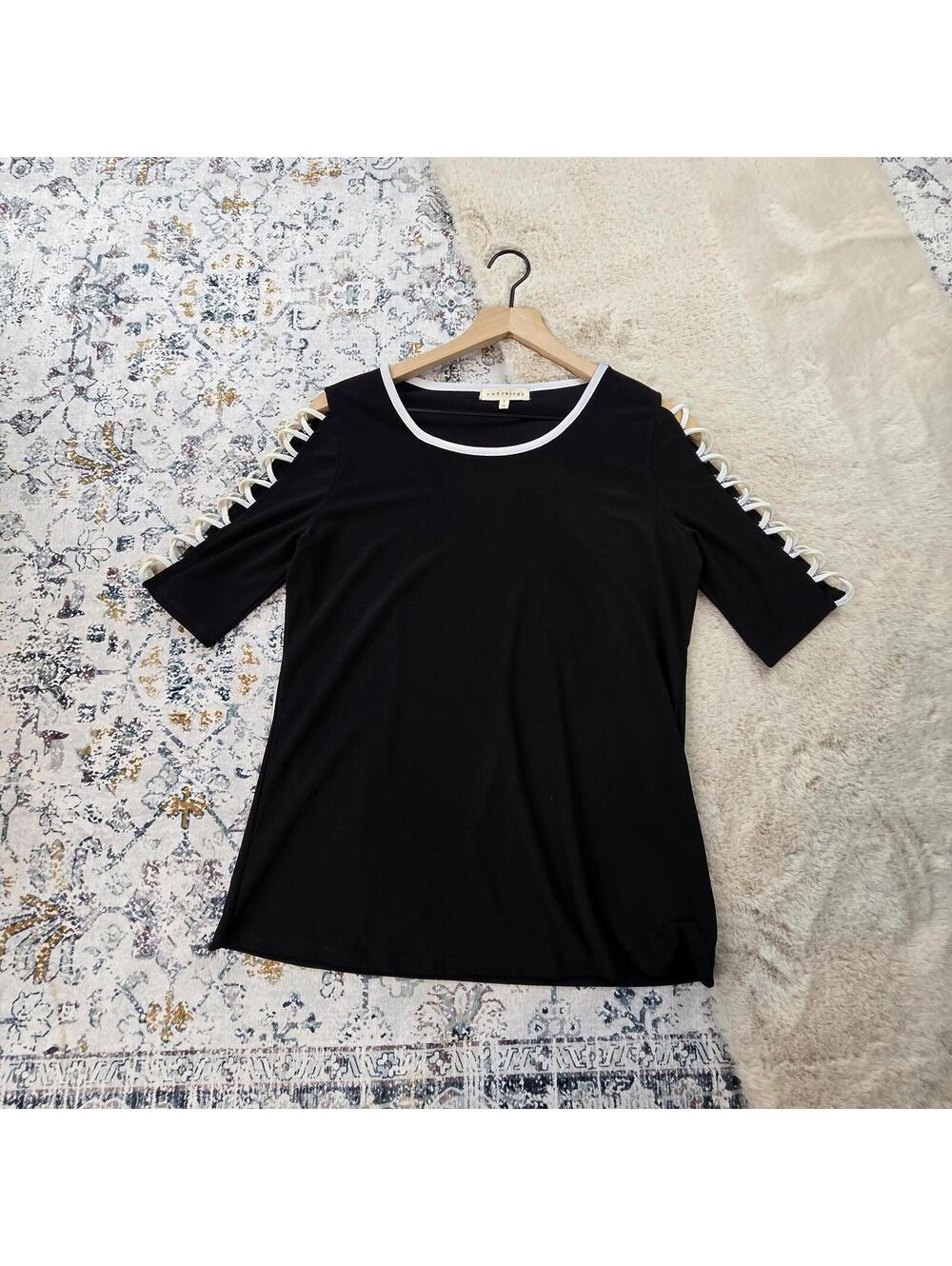 Retrology Black Blouse White Open Detail Women Small